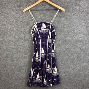 NEW Anthropologie Celandine Scallop‎ Piped Mini Dress Sailboat Gingham SZ Medium